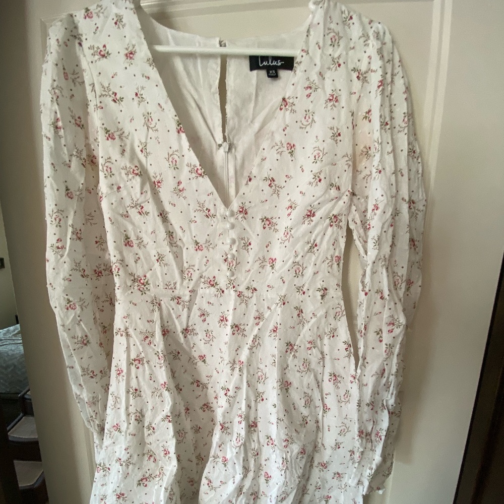 Blooming Into Love White Floral Print Long Sleeve Mini Dress